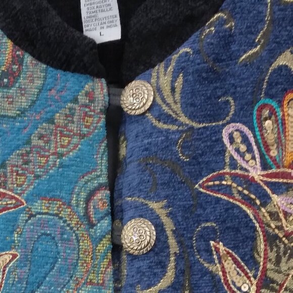 Indigo Moon | Vintage Multi Color Embroidered Tapestry Patchwork Jacket | Size L - Picture 4 of 14